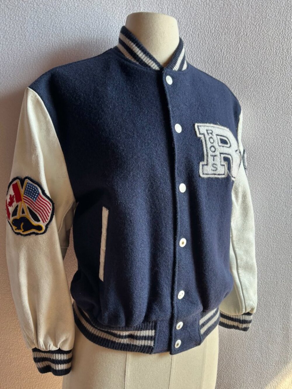 1990s Roots Canada Leather & Wool Letterman's Jacket - Picture 2 of 12